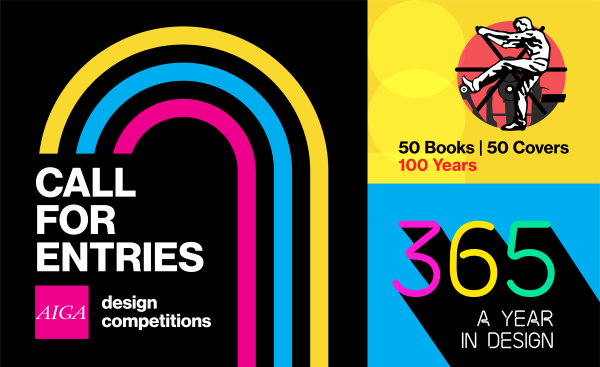 AIGA Call for Entries Image with text "aiga design competitions call for entries" in navy text on a pink background