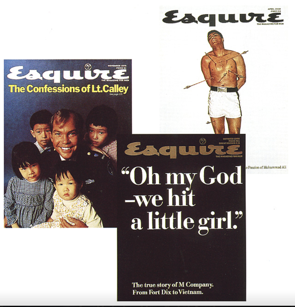 Esquire covers from the Vietnam era: November 1970, October 1966, and April 1968 issues Esquire covers from the Vietnam era: November 1970, October 1966, and April 1968 issues
